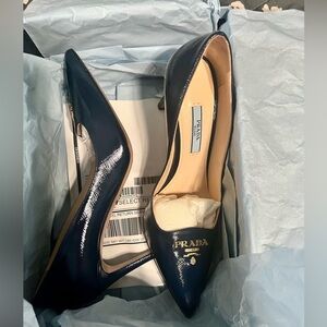 Brand New, Never Worn. Prada Saffiano Royal Blue Heels w/ Prada crest